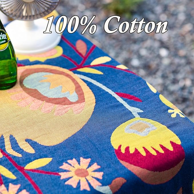 Snycler Boho Throw Blanket for Bed, 100% Organic Cotton Muslin Soft Throw-Blue Boho Floral Farmhouse Rustic Spring Summer Fall Decor Blanket for Couch Sofa Quilt and Gift, 60" x 80"