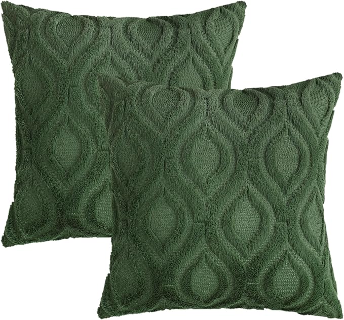 decorUhome Throw Pillow Covers 26x26 Inch Set of 2, Soft Plush Decorative Faux Fur Forest Elf Solid Couch Pillow Covers, Accent Farmhouse Neutral Square Euro Pillow Cases for Sofa Bed Living Room
