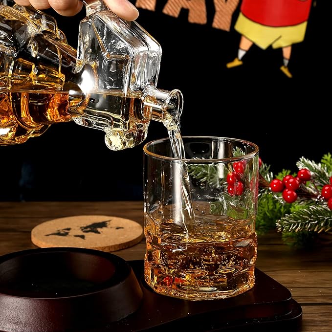 Whiskey Decanter Set Grenade Shaped Liquor Decanter Set with 2 Glasses - Scotch Bourbon Drinking Gift for Men&Women Dad Husband Boyfriend Brother Anniversary Birthday Christmas House Warming Present