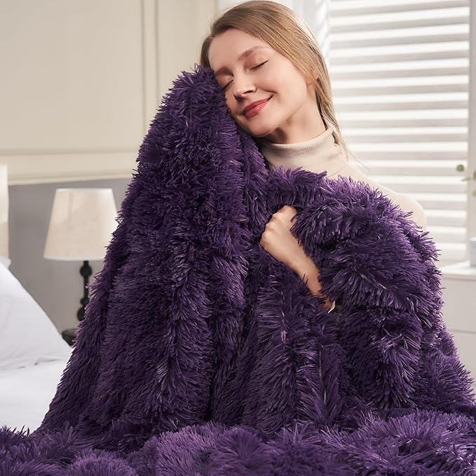 GONAAP Fuzzy Faux Fur Throw Blanket Twin Size Purple Super Soft Cozy Plush Fuzzy Shaggy Blanket for Couch Sofa Bed (Purple, Twin(60"x80"))