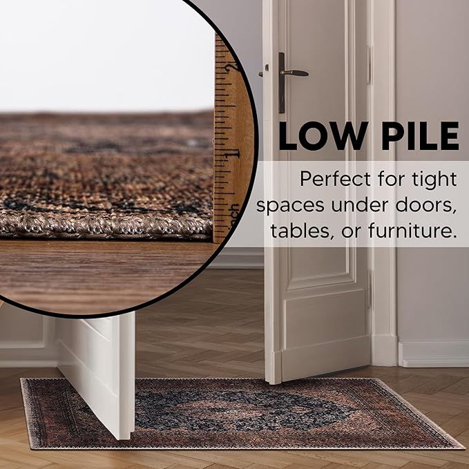 Keen Home Design 2x3 Rug - Machine Washable Entry Rug with Non-Slip Backing, Ideal for Enteryway, Kitchen, Bathroom, Laundry Room - Vintage, Easy Clean, Durable, Low Pile Rug - (2' x 3')