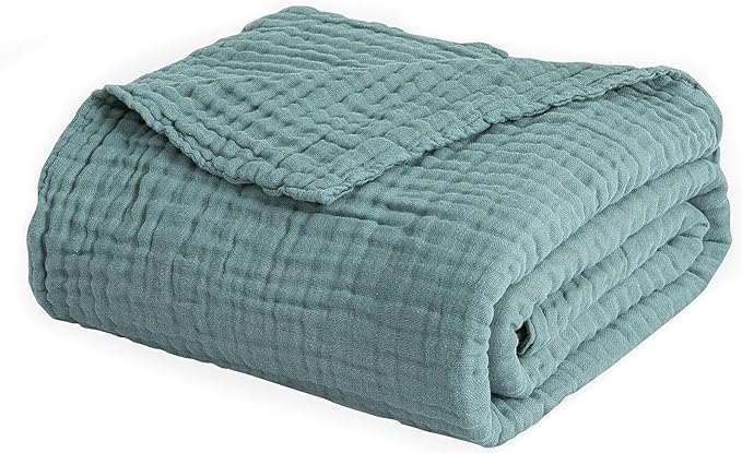 EMME Cotton Throw Blanket for Couch Soft Muslin Blankets 50"x60" Lightweight Breathable Blanket All Season Gauze Blanket, Teal