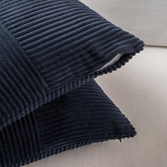 Fancy Homi 2 Packs Navy Blue Samll Decorative Throw Pillow Covers 14x14 Inch with for Couch Bed Sofa, Rustic Farmhouse Boho Home Decor, Soft Corss Patchwork Corduroy Square Cushion Case 35x35 cm