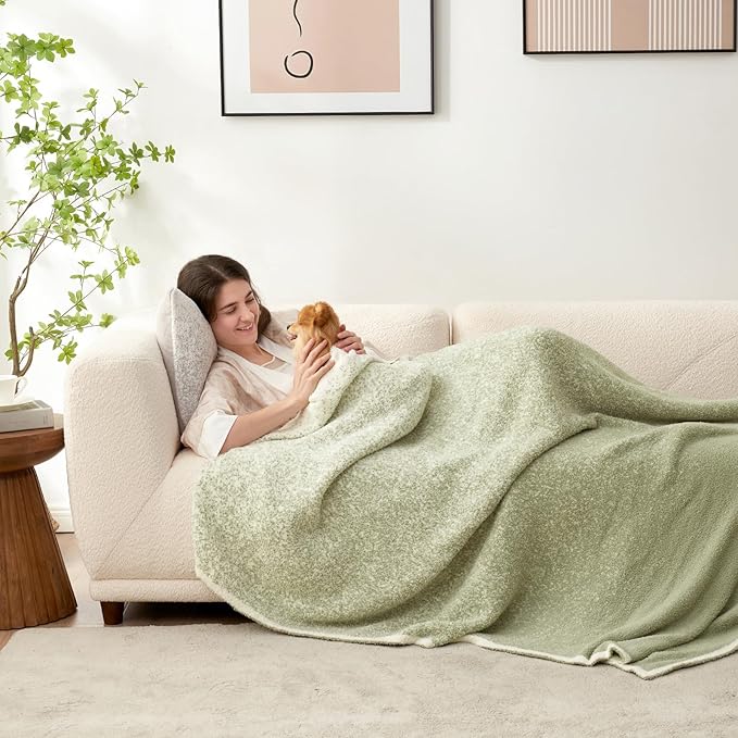 Snuggle Sac Sage Green Bedding Blanket Twin Size for Bed and Sofa, Reversible Super Soft Warm Cozy Knit Blankets Fuzzy Plush, Ombre Green, 60x80 inches