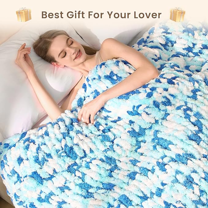 L'AGRATY Chunky Knit Blanket Throw: 50''x60'' Chenille Chunky Knitted Throw Blankets for Bed Couch - Handmade Thick Cable Knit Blanket - Large Crochet Rope Blankets for Home Decor