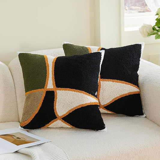 HOdo Home 2PCS Pillow Covers-Throw Pillow Cover,Tufted Boho Jacquard Pillow Covers,Farmhouse Decorative Pillow Cover,Pillow Cases for Couch,Sofa,Bed,Chair,Living Room,Home Decor（18x18inch ）