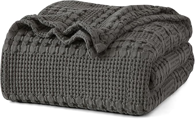 PHF 100% Cotton Waffle Weave Blanket King Size, Soft Lightweight Breathable Cozy Summer Blankets for Bed, Luxury Aesthetic Woven Bedding for Home Decor, 108"x90", Charcoal Grey