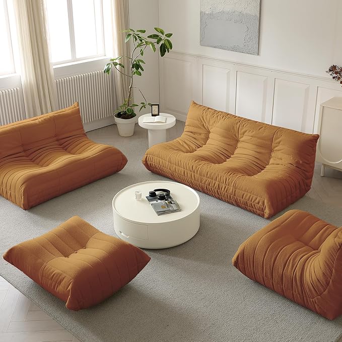 Luxury Sofa Couch Chair, Lazy Floor Seating, Fireside Bean Bag Chair, Ergonomic Tatami Sofa Lounger for Living Room, Bedroom, Office, 3 Seat, Brown