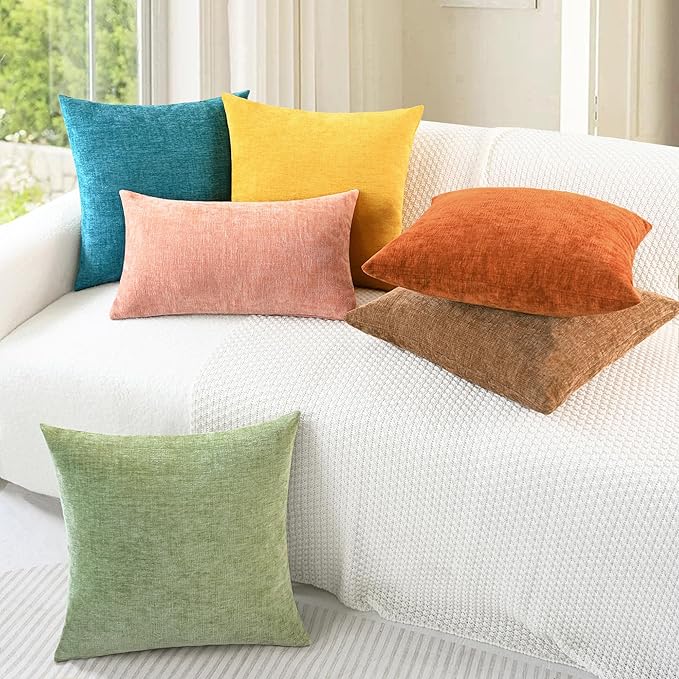 CaliTime Throw Pillow Covers Decorative 16 X 16 Inches Pack of 2 Cozy Chenille Cushion Case for Couch Sofa Bed Living Room Home Apricot Brown