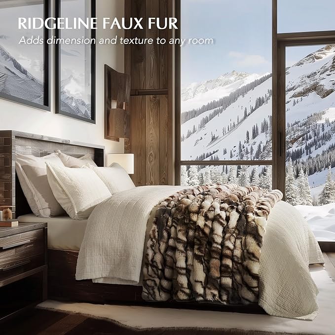 EVERGRACE Ultra Soft Luxury Fluffy Ridgeline Faux Rabbit Fur Throw Blanket, Thick Warm Bubble Throw for Bed, Cozy Plush Reversible Blankets for Couch, Chair, Sofa, Beige & Gray, 50x60 Inches, 870 GSM