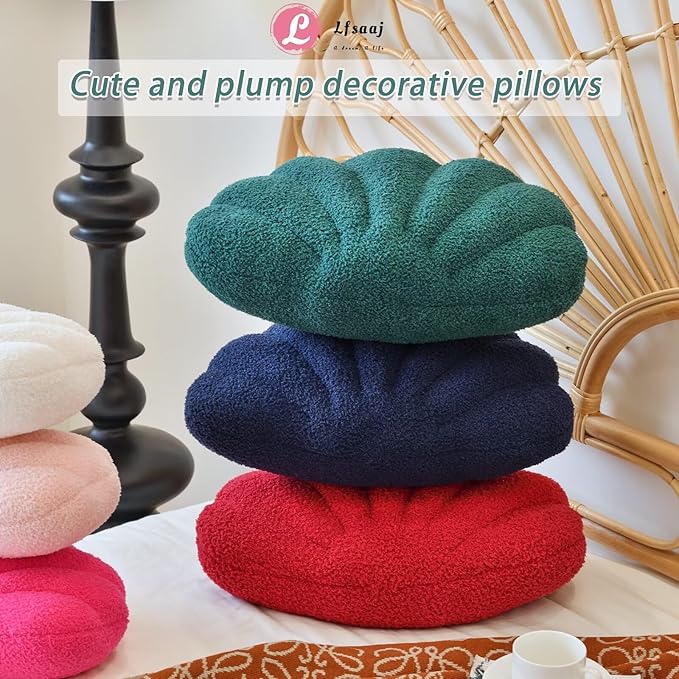 Red Seashell Throw Pillows, Shell Shaped Throw Pillows, 13 Inch Soft Home Decorative Pillow Plush Cushion for Bed Couch Living Sofa Room Decor Accent Throw Pillow