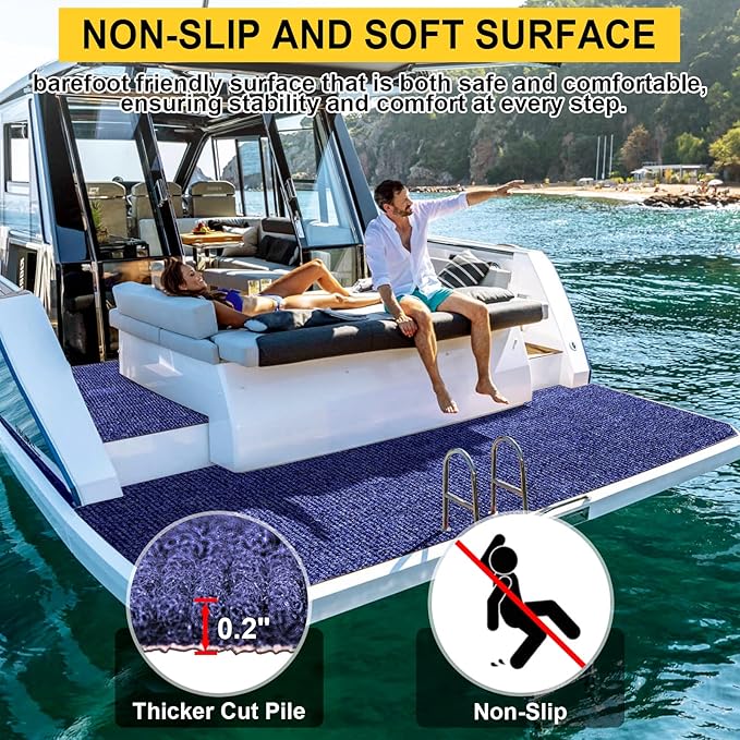 Marine Carpet,6 FT x 10 FT Deep Blue Indoor Outdoor Carpet 0.2" Thick Boat Carpet with Water-Proof TPE Backing, Non-Slide Outdoor Marine Carpet Roll for Home, Patio, Porch, Deck