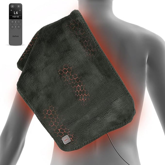 Nano Heating Pad Pain Relief, Far Infrared Heating Electric Pad for Period Cramps Back Neck, Washable, Car, Portable, for Women Mom Elder,12V Safe, Remote 6 Heat&Time(12"x24", Grey)