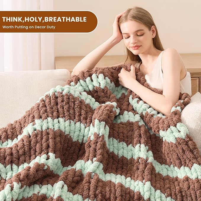 L'AGRATY Chunky Knit Blanket Throw: 60''x80'' Chenille Chunky Knitted Throw Blankets for Twin Bed Couch - Handmade Thick Cable Knit Blanket - Large Crochet Rope Blankets for Home Decor