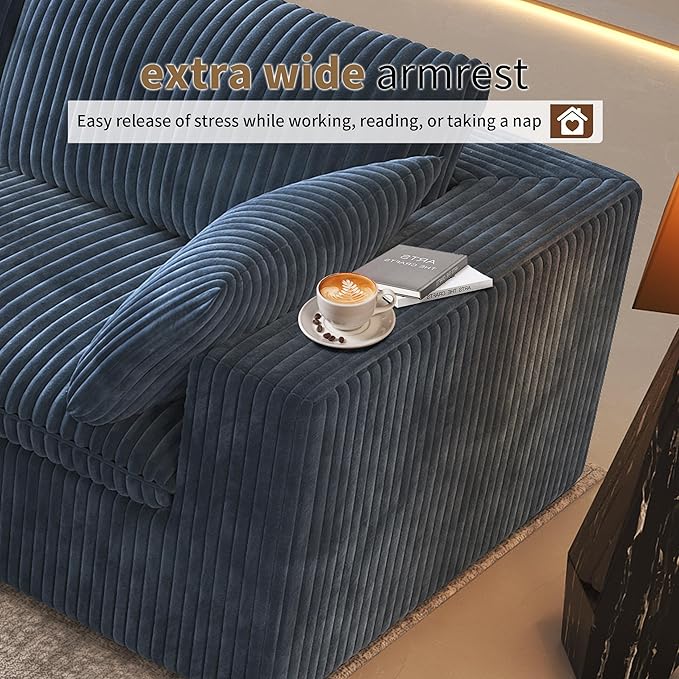 Oversized Modular Sectional Cloud Couch,157.5" U Shaped Modern Sofa with 2 Ottoman and 2 Middle Seats,Upholstered Couches with Corduroy Fabric for Living Room Furniture,No Assembly Required,Blue