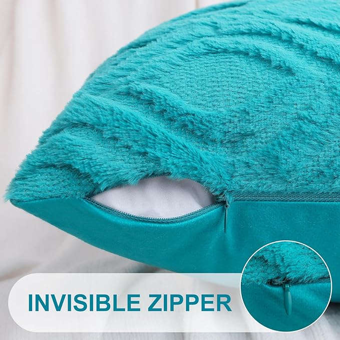 decorUhome Fall Throw Pillow Covers 26x26 Inch Set of 2, Soft Plush Decorative Faux Fur Turquoise Solid Couch Pillow Covers, Accent Farmhouse Neutral Square Euro Pillow Cases for Sofa Bed Living Room