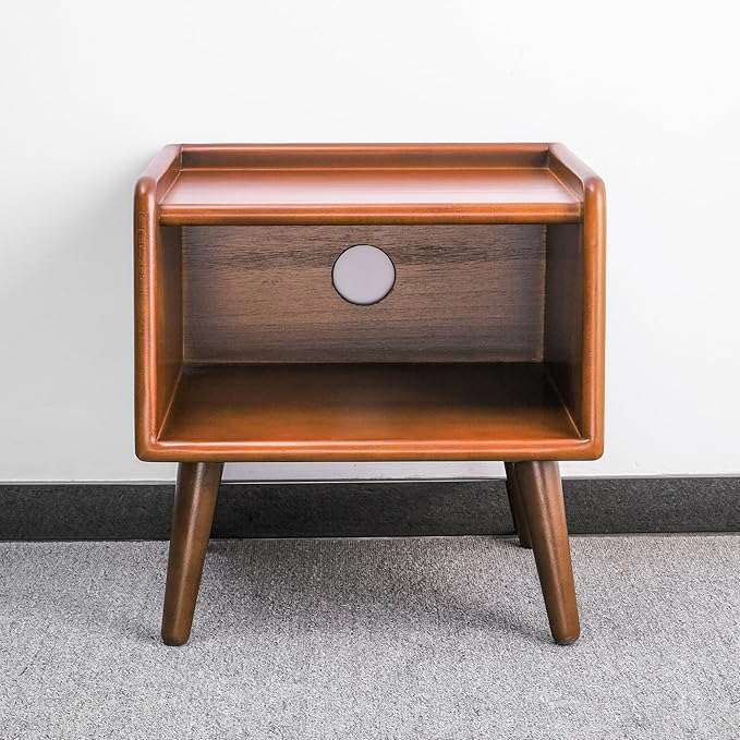 Small Bedside Table - 100% Solid Oak Wood Nightstand with Open Design - Small Side End Table for Bedroom Living Room, Easy Assembly (Walnut Color)