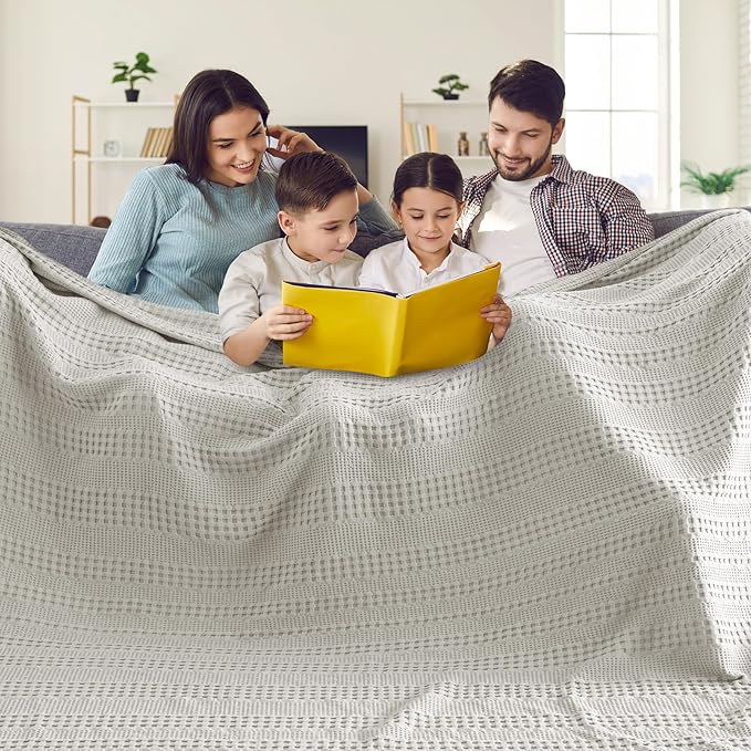 PHF Cooling Waffle Blanket California King Size, Lightweight 60% Rayon Derived from Bamboo & 40% Cotton Breathable Blanket for Hot Sleepers, Soft and Luxury for Bed Couch and Sofa, 110"x96", Grey