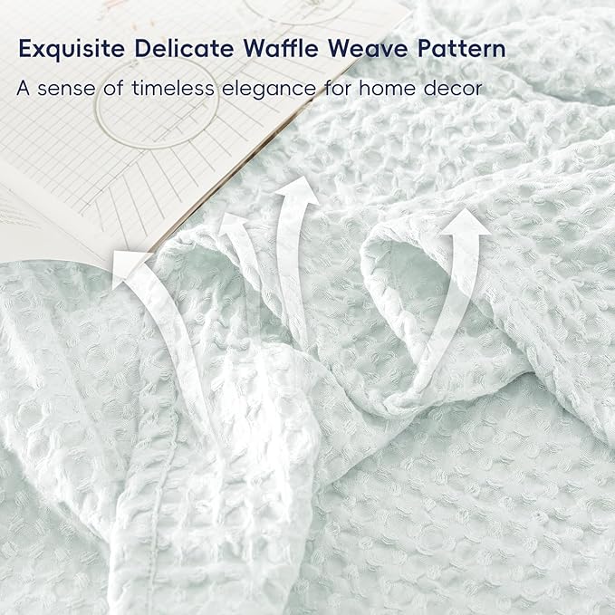PHF Ultra Soft Waffle Weave Blanket King Size 104"x 90"- Washed Lightweight Breathable Cozy Woven Blanket for Bed - Aesthetic Decor for Couch Bedding Sofa Home Car - Ice Blue