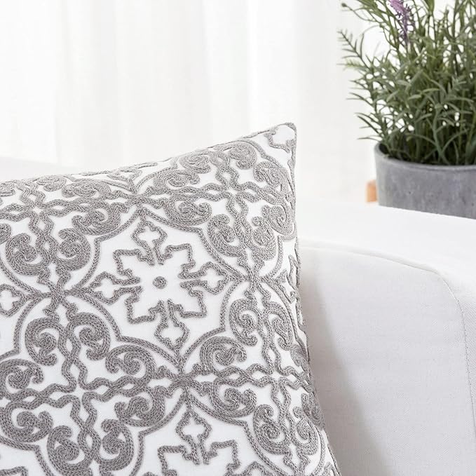 HWY 50 Grey Gray Decorative Throw Pillow Covers 18x18 Inch, Pack of 2 Embroidered Cotton Farmhouse Cushion Cover Pillow Case for Sofa Couch Living Room Bed Bedroon, Modern Pattern