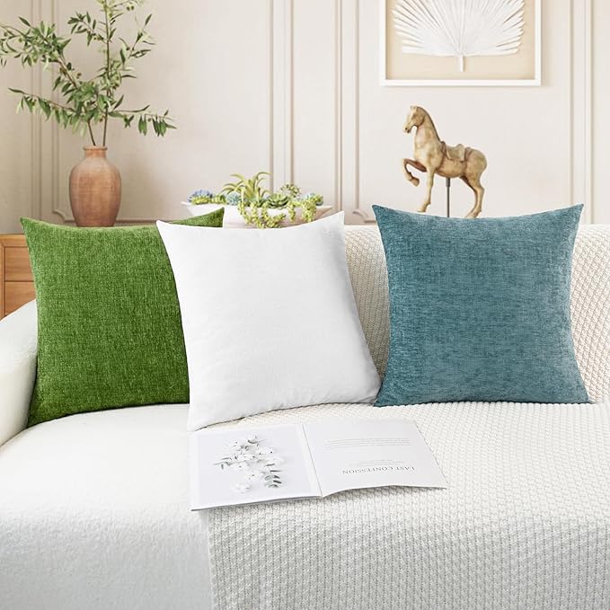 CaliTime Throw Pillow Covers Decorative 22 X 22 Inches Pack of 2 Cozy Chenille Cushion Cases for Couch Sofa Bed Living Room Home True White