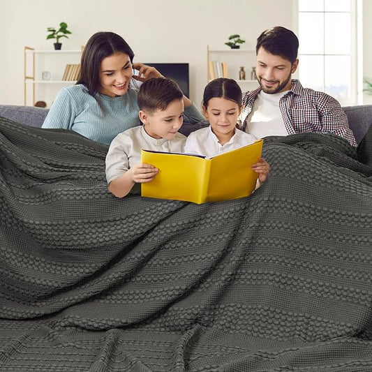 PHF 100% Cotton Waffle Blanket Oversized King 120"x120", Lightweight Breathable Extra Large 10'x10' Summer Blankets for Bed, Giant Big Luxury Aesthetic Woven Bedding for Home Decor, Charcoal Grey