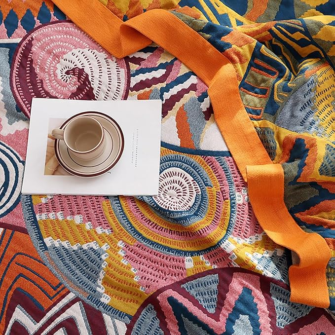 Boho Muslin Blanket for Adults 4-Layer Gauze Twin Size Soft Cozy 100% Cotton Summer Cooling Blanket Floral Decor for Sofa Bed Coverlet Both Sides (Boho Stars, Twin 60 x 80 in)