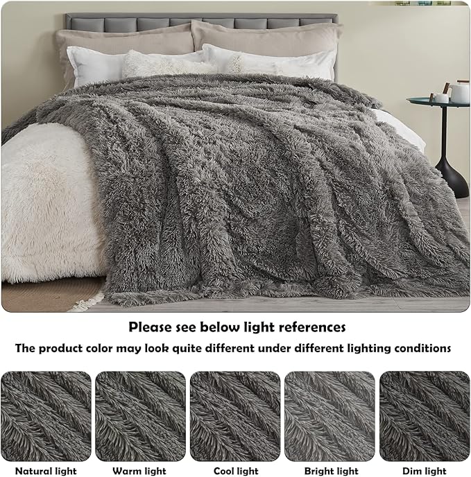 GONAAP Fuzzy Faux Fur Throw Blanket Twin Size Light Grey Super Soft Cozy Plush Fuzzy Shaggy Blanket for Couch Sofa Bed (Light Grey, Twin(60"x80"))