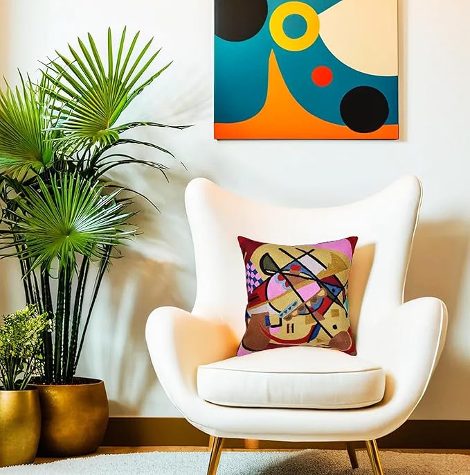 Kandinsky Modern Couch Pillow Cover - Yellow Gold | Abstract, Contemporary, Outdoor, Mid Century Chair Cushions | Handmade Wool Size 18x18