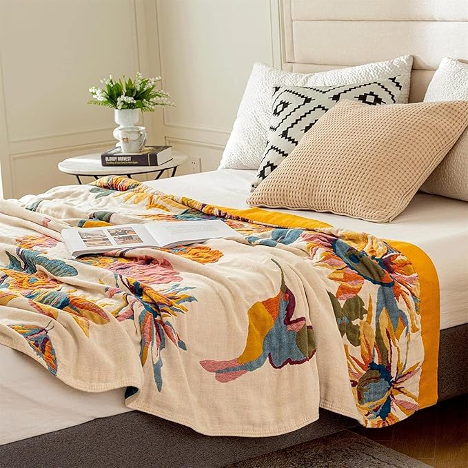 MSGKV Boho Throw Blanket Queen Size 90" x 90" Warm Blanket for Couch and Sofa Blankets Cover for Living Room Summer Throw Cozy Blanket