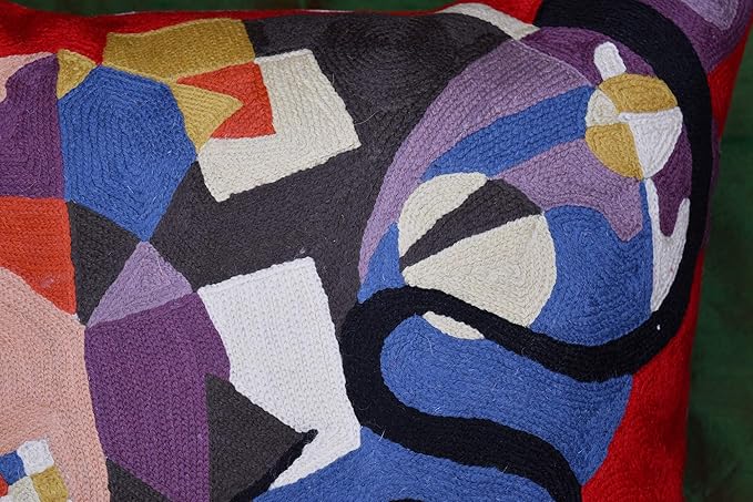 Kandinsky Modern Couch Pillow Cover - Red Flow | Abstract Pillows | Mid Century Chair Cushions | Handmade Wool Size 18x18