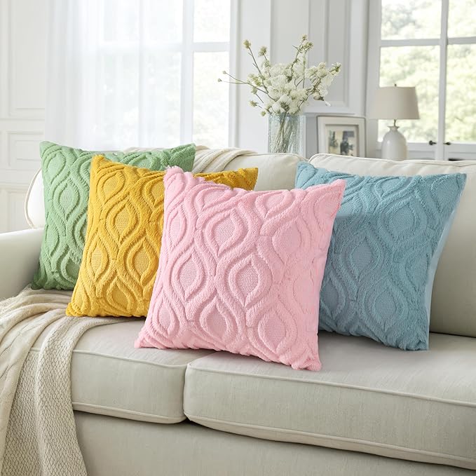 decorUhome Fall Throw Pillow Covers 26x26 Inch Set of 2, Soft Plush Decorative Faux Fur Aqua Solid Couch Pillow Covers, Accent Farmhouse Neutral Square Euro Pillow Cases for Sofa Bed Living Room