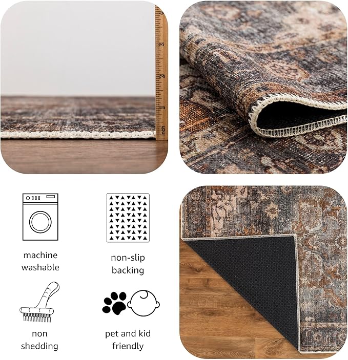 Keen Home Design 10x14 Rug - Machine Washable Area Rug with Non-Slip Backing, Ideal for Living Room, Dining Room, Bedroom - Vintage, Easy Clean, Durable, Low Pile Rug - (9'7" x 14')