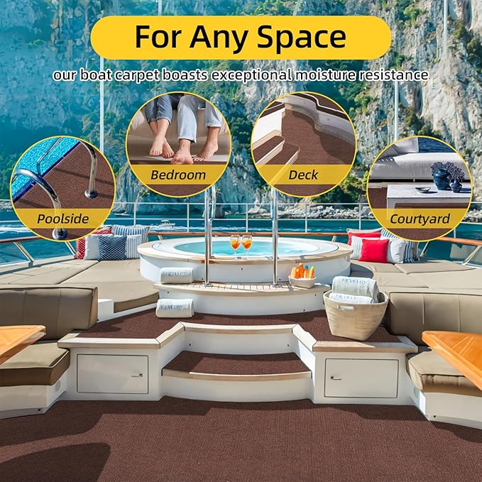Marine Carpet,5 FT x 20 FT Brown Indoor Outdoor Carpet 0.2" Thick Boat Carpet with Water-Proof TPE Backing, Non-Slide Outdoor Marine Carpet Roll for Home, Patio, Porch, Deck