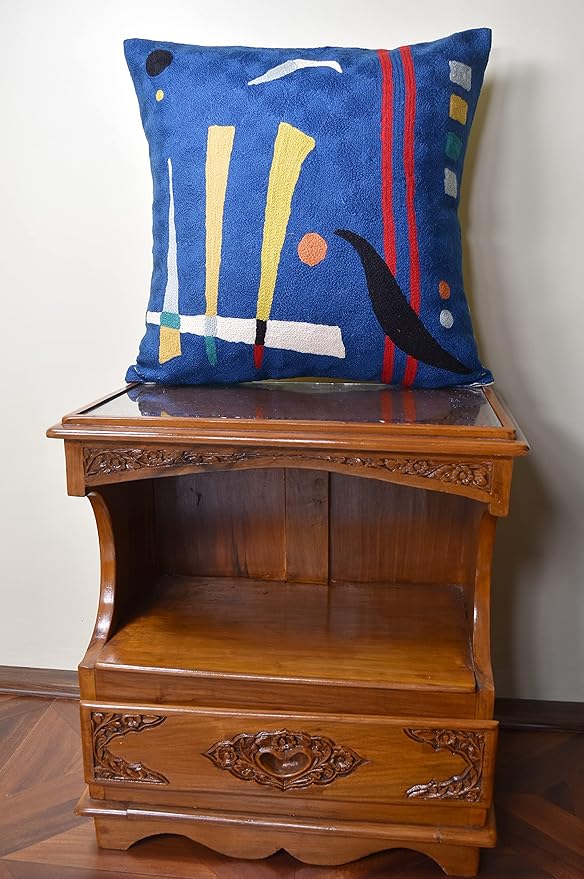 Kandinsky Abstract Pillow Cover - Blue | Modern Throw Pillows | Contemporary Chair Pillow | Modern Farmhouse Pillows | Modern Couch Pillow | Needlepoint Accent Cushion | Size 18x18