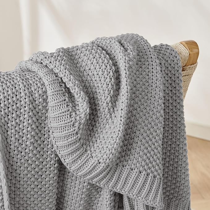 Joydeco Chunky Cable Knit Throw Blanket, Lightweight 100% Cotton Soft Cozy Throw Twin Blanket for Couch Bed and Sofa, Rustic Breathable Farmhouse Blanket Gift for Women Men(Grey, 51"x63")