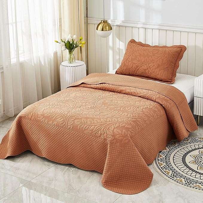 MarCielo 3-Piece 100% Cotton Oversized Bedspread Lightweight Quilt Coverlet Embroidery Farmhouse Bedding Set T0 (Royal Orange, Twin (68"x86"))