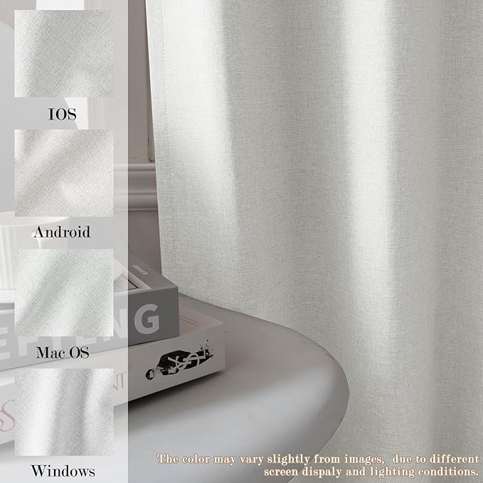 100% Blackout Linen Textured Drapes for Bedroom Pinch Pleated Curtains for Track System Portable Drapery for Sliding Glass Door/Storage/Space Room Divider, 70" Wx84 L, 1 PC, Greyish White