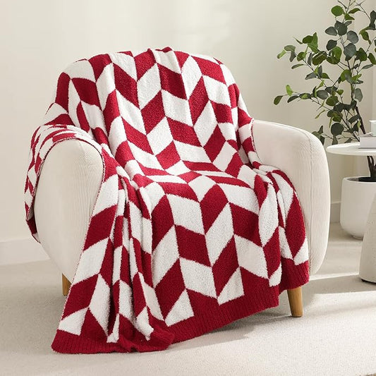 Snuggle Sac Chevron Red Throw Blanket for Couch, Super Soft Christmas Blankets Cozy Knit Fuzzy Plush Lightweight Throws for Sofa, Bed, Red,50x60 inches