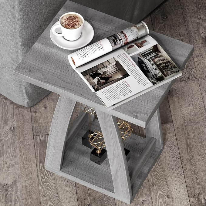End Tables Living Room, Side Table Beside Sofa, Nightstand for Bedroom, Couch Side Table with Shelf, Modern End Table for Living Room, Grey End Table Set of 2