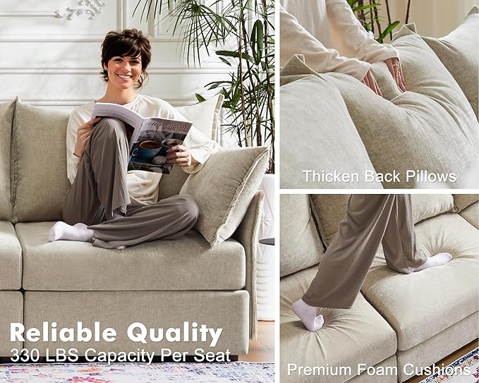 Oversized Accent Chair, Upholstered Modern Sofa Chair with Removable Backrest & Detachable Cover, 24.5" Deep Seat Large Reading Armchair for Living Room Bedroom Office - Chenille Beige Set of 1