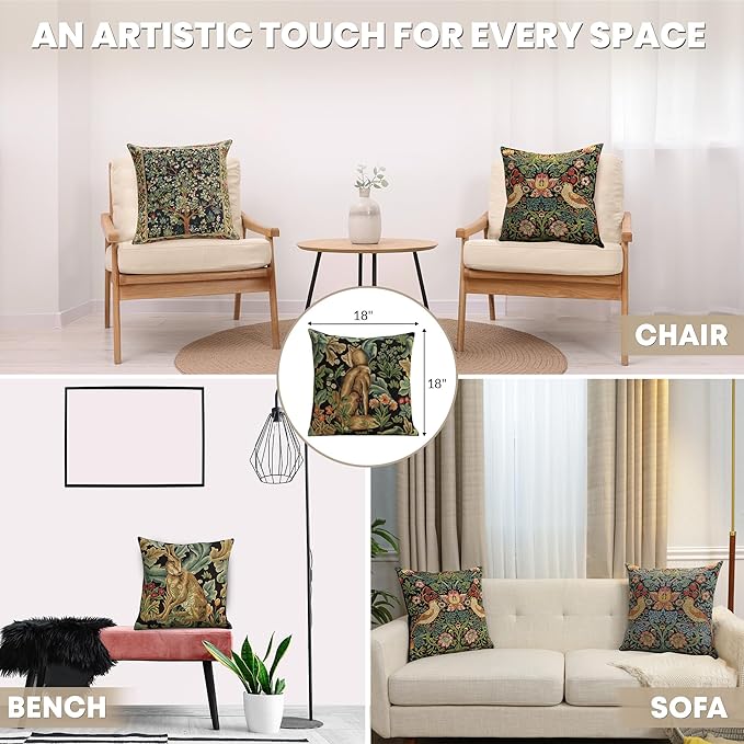 Charlotte Home Furnishings Throw Pillow Covers, Decorative Boho Pillow Covers for Couch, Living Room, Black Wolf Square Cushion Cases 18x18 in, European Cotton Jacquard Woven for Cozy Bedroom Decor