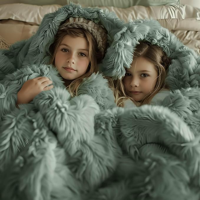 Bedsure GentleSoft Fluffy Sage Green Throw Blanket, Sage Green Decor for Room, Soft Cozy Fuzzy Plush Minky Thick Warm Sherpa Fleece Faux Fur Throw Blanket for Couch, Decorative Spring Gifts, 50x60