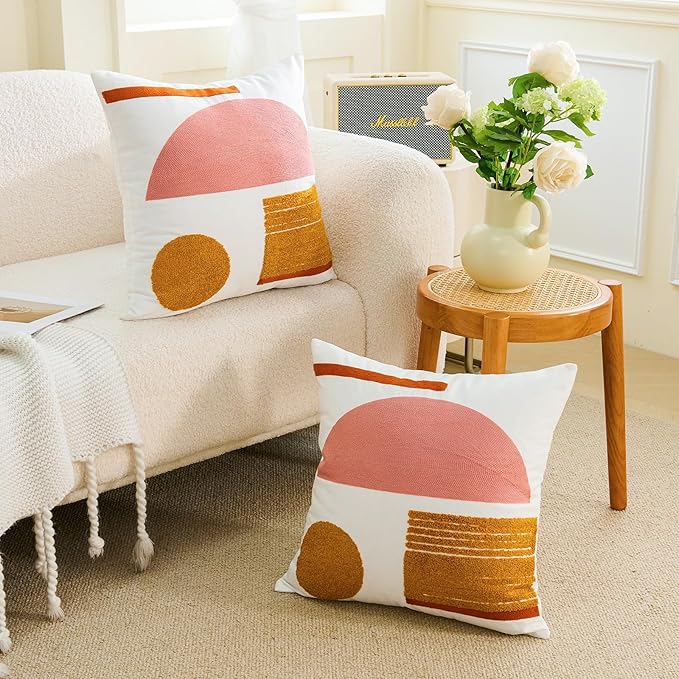 HOdo Home 2PCS 18x18 Pillow Covers-Throw Pillow Cover,Tufted Boho Jacquard Pillow Covers,Farmhouse Decorative Pillow Cover,Pillow Cases for Couch,Sofa,Bed,Chair,Living Room,Home Decor