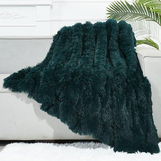 GONAAP Fuzzy Faux Fur Throw Blanket Twin Size Dark Teal Super Soft Cozy Plush Fuzzy Shaggy Blanket for Couch Sofa Bed (Dark Teal, Twin(60"x80"))