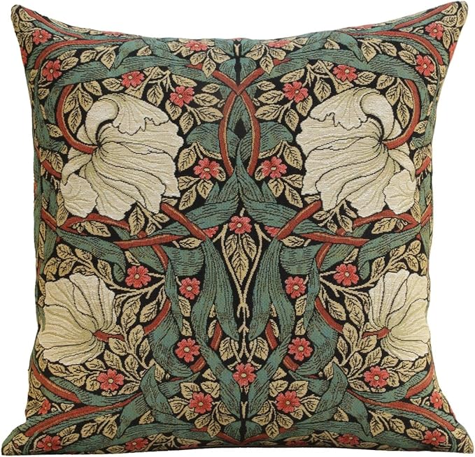 Charlotte Home Furnishings Pimpernel Red Green Floral Throw Pillow Cover 18” x 18” – Double-Sided Tapestry Cushion Cover for Couch, Sofa, or Bed | 100% Cotton Jacquard Woven in Europe