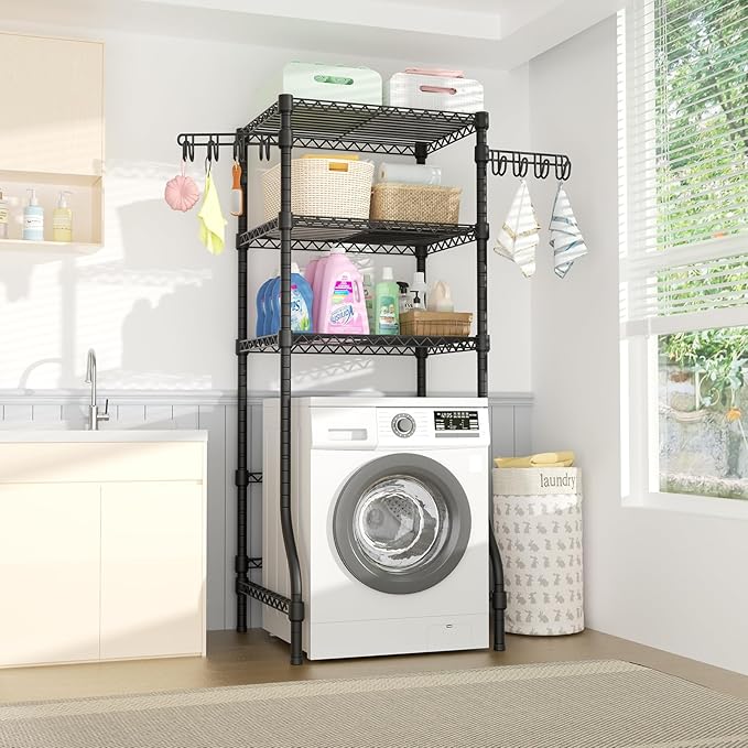 Ulif U8 Mini Laundry Room Storage Organizer, Over the Washer and Dryer Storage Shelves for Laundry Organization, 29.5”W x 17.3”D x 76.2”H, Suit Washing Machine Width within 27.1”, Hold 304 lb, Black