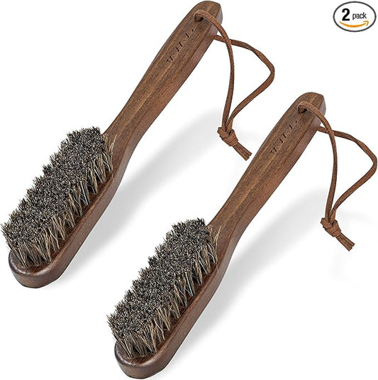 Takavu Horsehair Laundry Stain Brush Set (2 Pack) - Soft Bristle Spot Cleaner for Delicate Fabrics, Clothes Pre-Wash, Gentle Garment Care Tool