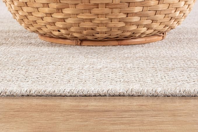 CAMILSON Easy Jute Round Rug 4ft Indoor Outdoor Off-White Color Fiber Area Rugs for Living Room and Patio Rug Herringbone Boho Woven Design Easy-Cleaning Washable Outside Carpet Alfombras (4 Round)