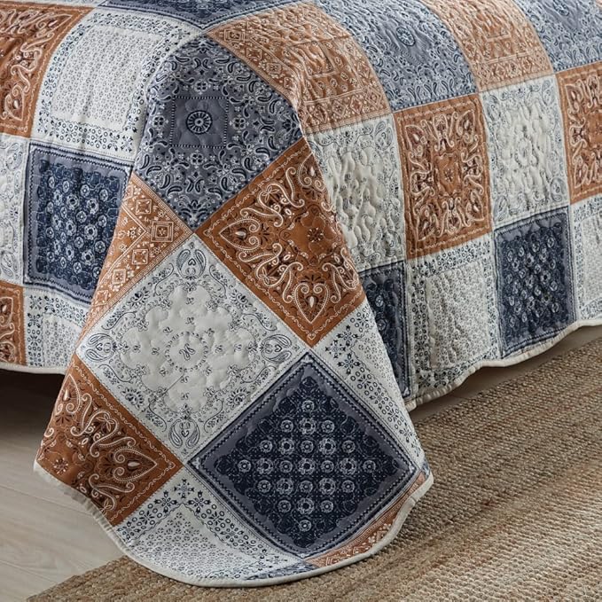 NEWLAKE Quilt Bedspread Sets-Color Block Pattern Reversible Coverlet Set,Queen Size